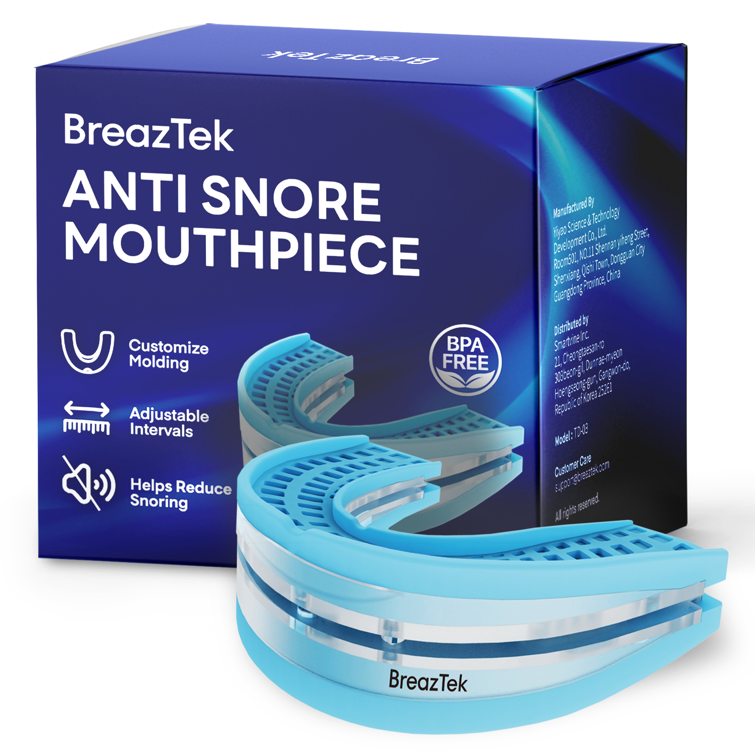 BreazTek Anti-Snoring Mouthpiece for Quiet Sleep: Adjustable Anti-Snoring Devices with Replacement