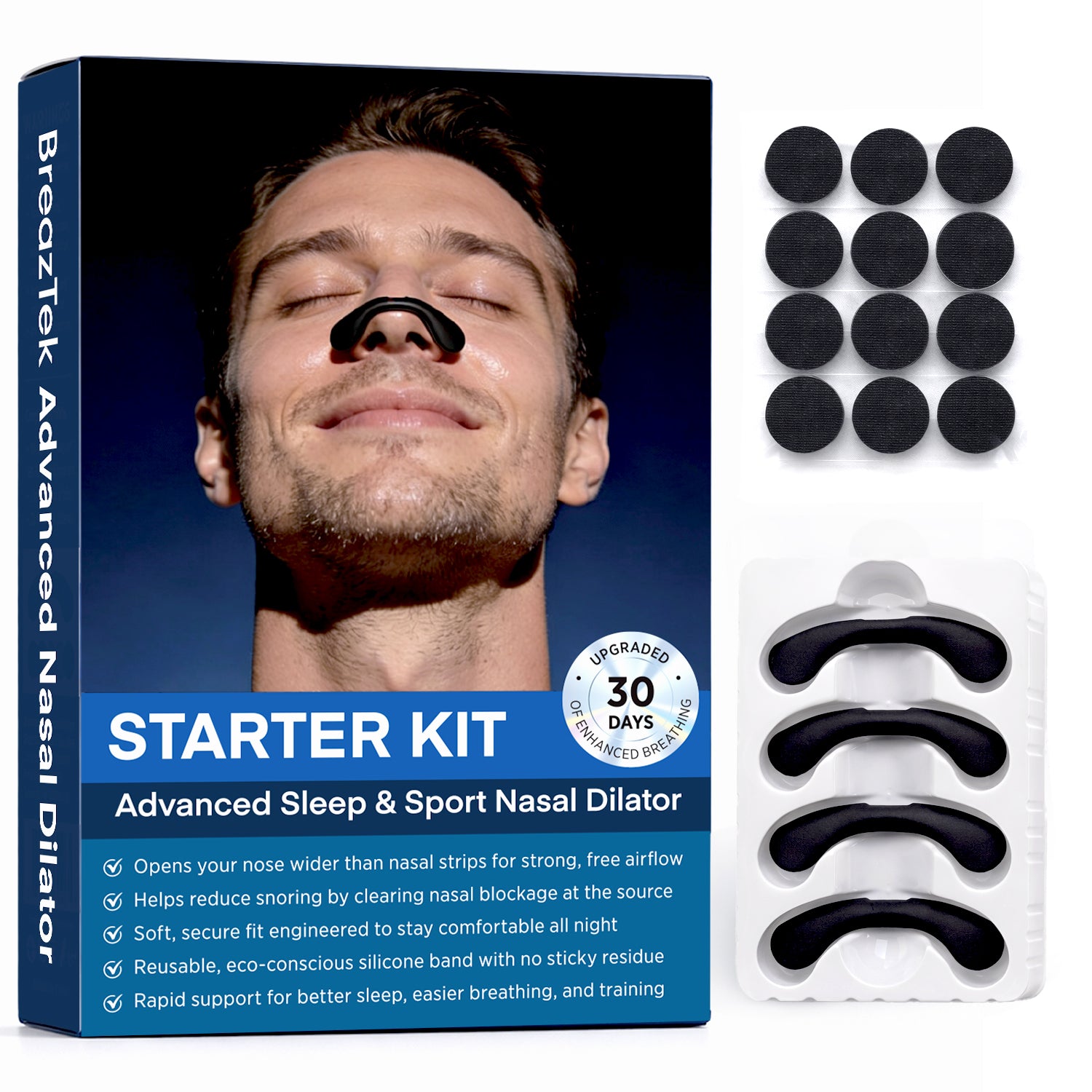 BreazTek Nasal Strips – Extra Strength Breathing Support for Better Sleep (30 Count)